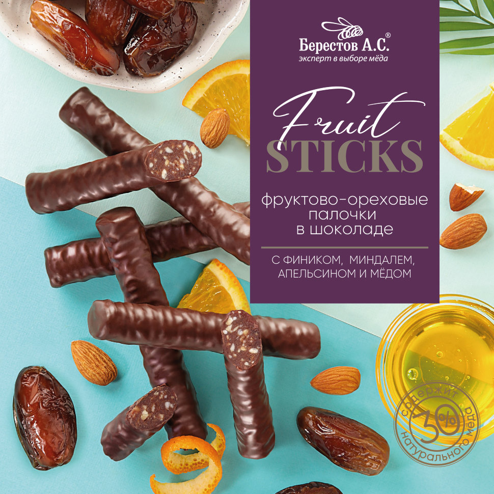  Берестов Fruit Stiсks с фиником, миндалём, апельсином и мёдом, 175г   в Донецке