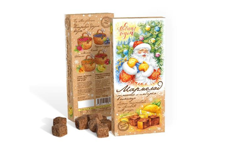  Сладарт(11443) Мармелад НОВОГОДНИЙ Лимонный с имбирём в тёмном шоколаде, 150г    в Донецке
