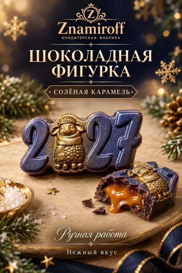 №1 Шоколад фигурный "Год 2027" молочный шоколад с начинкой солёная карамель(блок 5шт по 70г) в Донецке
